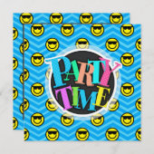 Sonnenbrille Happy Face auf blauem Zickzack Muster Einladung (Vorne/Hinten)