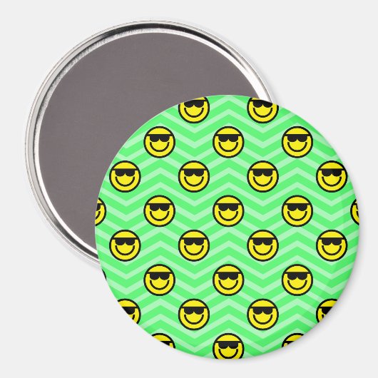 Sonnenbrille Happy Face auf Neon Green Zickzack Magnet (Vorderseite/Rückseite)