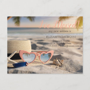 Sonnenbrille,Hut,Strandmuscheln Neue Adresse Ankündigungspostkarte