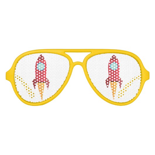 Sonnenbrille mit roter Rakete und gelbem Rahmen (Vorderseite)