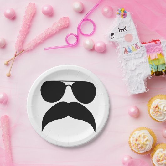 Sonnenbrille mit Schnurrbart - Farbe auswählen Pappteller (Party)