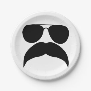 Sonnenbrille mit Schnurrbart - Hintergrundfarbe wä Pappteller