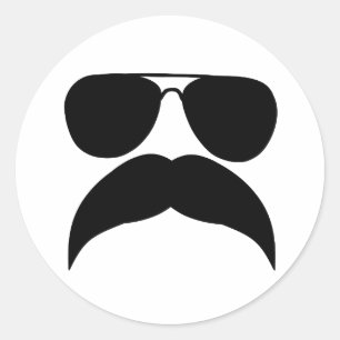Sonnenbrille mit Schnurrbart - Hintergrundfarbe wä Runder Aufkleber