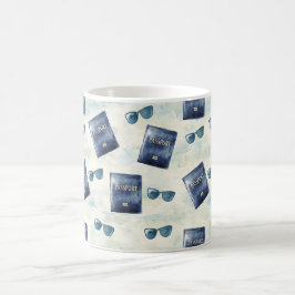 Sonnenbrille Reise Blau Reisepass Kaffeetasse