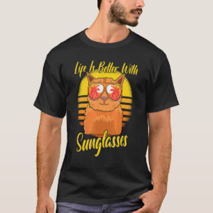 Sonnenbrille Retro Sunset Beach Vacation Cat T-Shirt