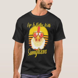 Sonnenbrille Retro Sunset Beach Vacation Huhn T-Shirt