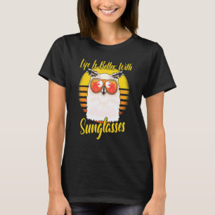 Sonnenbrille Retro Sunset Beach Vacation Owl T-Shirt