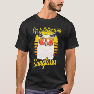 Sonnenbrille Retro Sunset Beach Vacation Owl T-Shirt