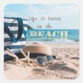 Sonnenbrille, Tasche, Seesterne Quadratischer Aufkleber (Vorderseite)