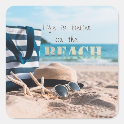 Sonnenbrille, Tasche, Seesterne Quadratischer Aufkleber (Vorderseite)