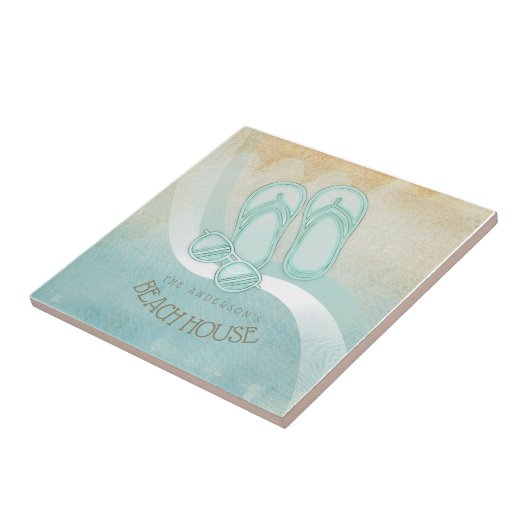 Sonnenbrille und Flip Flops Aqua ID623 Fliese (Seite)