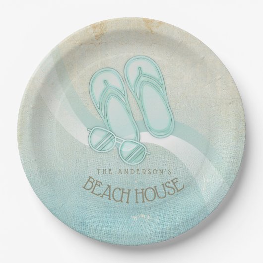 Sonnenbrille und Flip Flops Aqua ID623 Pappteller (Vorderseite)