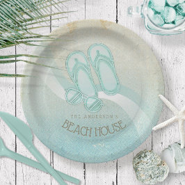 Sonnenbrille und Flip Flops Aqua ID623 Pappteller