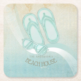 Sonnenbrille und Flip Flops Aqua ID623 Rechteckiger Pappuntersetzer