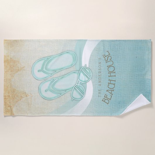 Sonnenbrille und Flip Flops Aqua ID623 Strandtuch (Vorderseite)