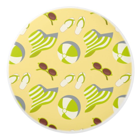 Sonnenbrille und Sonnenhut mit klarem Strandbild Keramikknauf (Vorderseite)