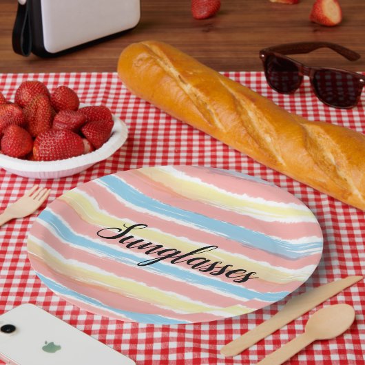 Sonnenbrille Wasserfarbe Gelb Rosa Blau Pappteller (Picknick)