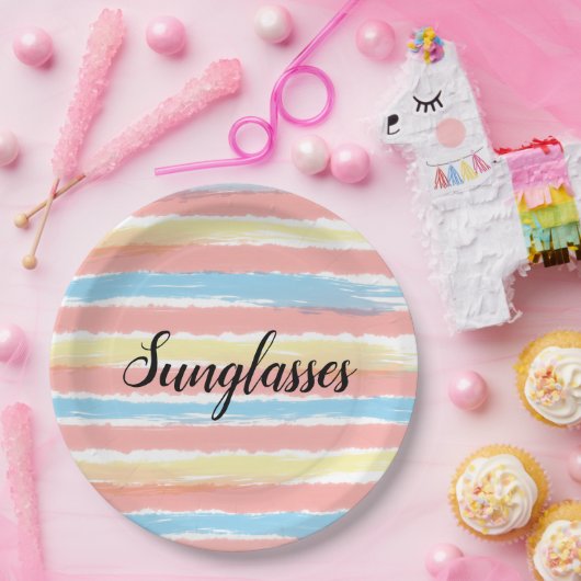 Sonnenbrille Wasserfarbe Gelb Rosa Blau Pappteller (Party)