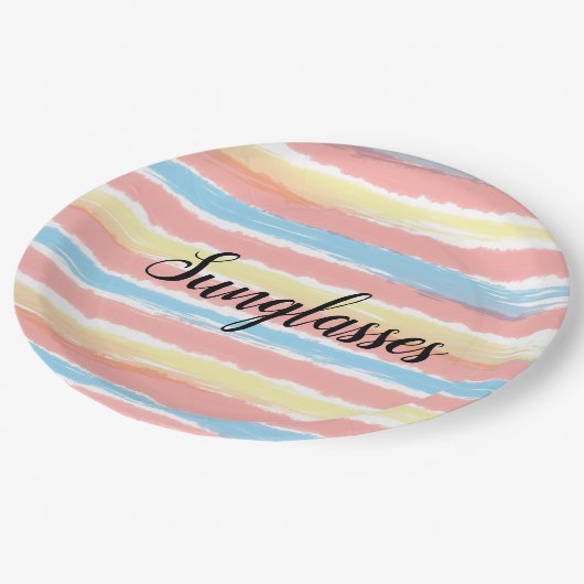 Sonnenbrille Wasserfarbe Gelb Rosa Blau Pappteller (Schrägansicht)