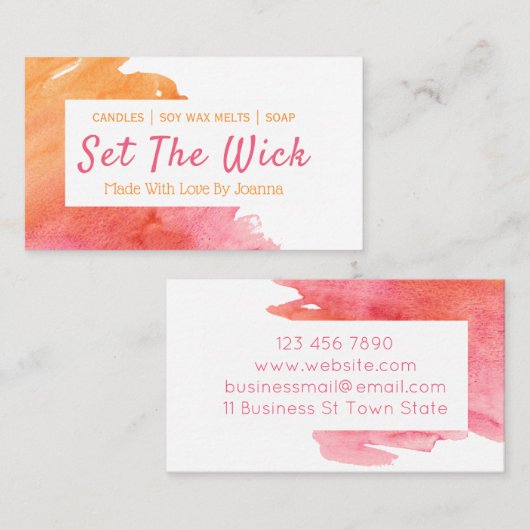 Sonnencreme, farbig, handgefertigt, Sojamelkerze Visitenkarte (Vorne/Hinten)