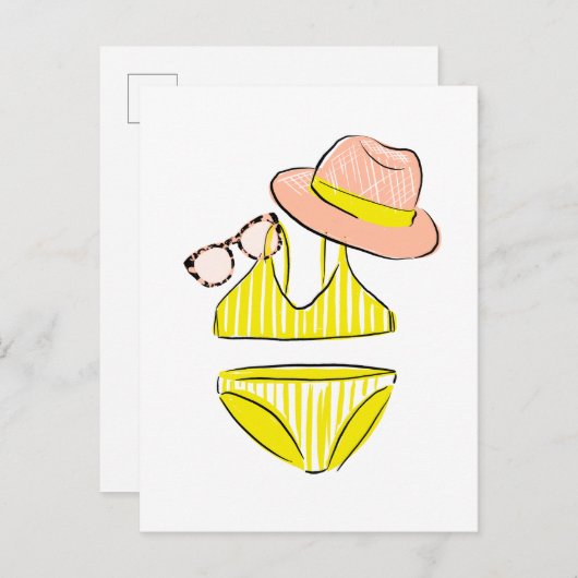 Sonnencreme - Gelber Badeanzug Postkarte (Vorne/Hinten)
