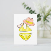 Sonnencreme - Gelber Badeanzug Postkarte (Stehend Vorderseite)