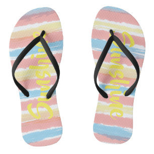 Sonnencreme Streifen Pink Blau Gelb Wasserfarbe Badesandalen