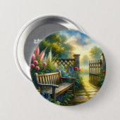 Sonnendurchflutete Gartentor-Szene Button (Vorne & Hinten)