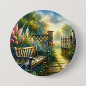 Sonnendurchflutete Gartentor-Szene Button (Vorderseite)