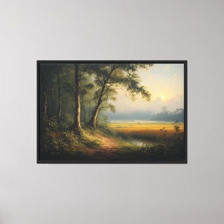 Sonnendurchfluteter Sumpf und Waldweg Leinwanddruck