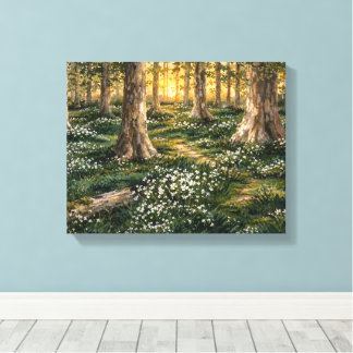 Sonnendurchfluteter Wald-Wildblumenwald Leinwanddruck