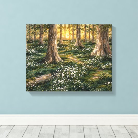 Sonnendurchfluteter Wald-Wildblumenwald Leinwanddruck (Insitu (Holzboden))
