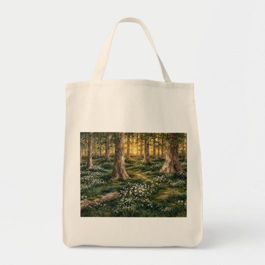 Sonnendurchfluteter Wald-Wildblumenwald Tragetasche (Vorne)