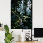 Sonnendurchfluteter Waldweg durch alte Kiefern Poster (Heimbüro)