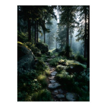 Sonnendurchfluteter Waldweg durch alte Kiefern