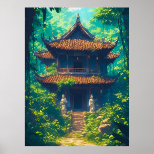 Sonnendurchflutetes thailändisches Haus im üppigen Poster