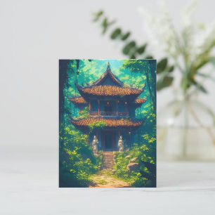Sonnendurchflutetes thailändisches Haus im üppigen Postkarte