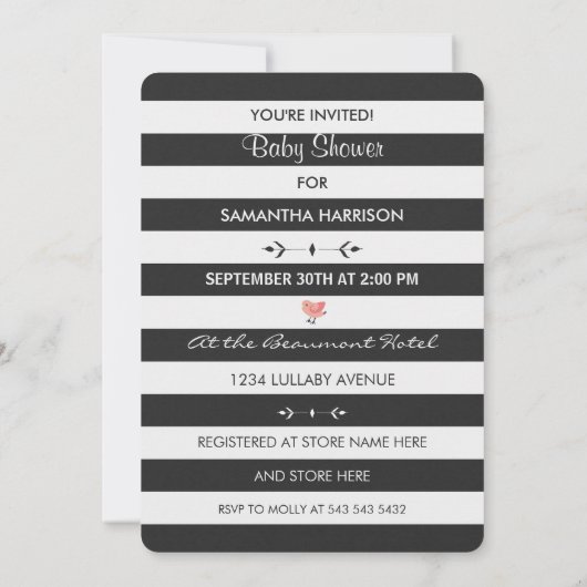 Sonnendusche Schwarz-weiß Streifen Blumenstrauß Einladung (Rückseite)