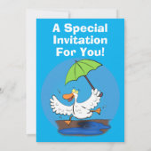Sonnendute mit Schirm tanzender Cartoon Einladung (Rückseite)