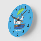 Sonnendute mit Schirm tanzender Cartoon Runde Wanduhr (Winkel)