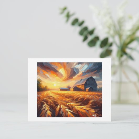 Sonneneinstrahlung über den Weizenfeldern, Postkarte (Stehend Vorderseite)