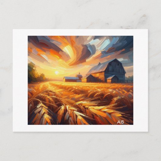 Sonneneinstrahlung über den Weizenfeldern, Postkarte (Vorderseite)
