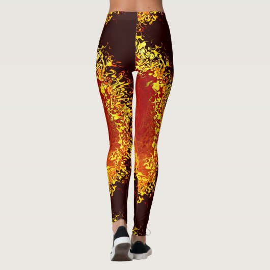 Sonnenexplosionsgelb-orangefarbenes abstraktes Mus Leggings (Rückseite)