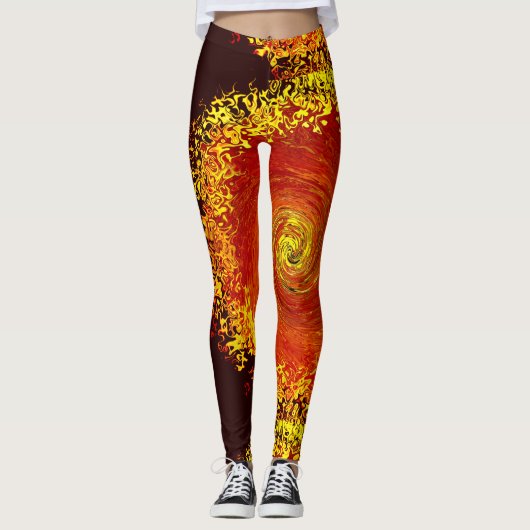 Sonnenexplosionsgelb-orangefarbenes abstraktes Mus Leggings (Vorderseite)