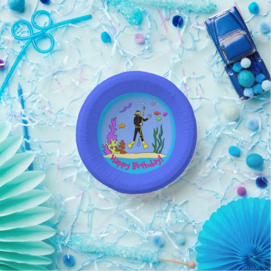 Sonnenfische und Taucher-Cartoon Pappteller (Party)
