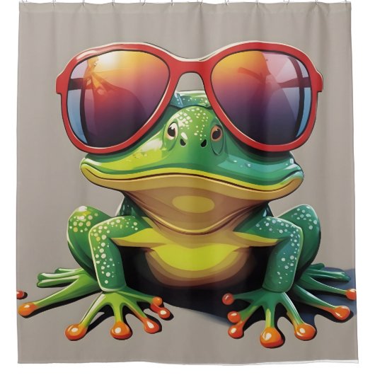 Sonnenfrosch mit Sonnenbrille Duschvorhang (Vorderseite)