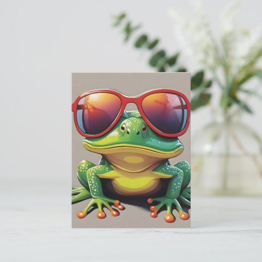 Sonnenfrosch mit Sonnenbrille Postkarte (Stehend Vorderseite)