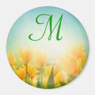 Sonnengeküsste gelbe Tulpen Monogramm Anfangsbuchs Magnet
