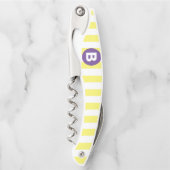 Sonnengelb gestreift lila Monogramm Kellnermesser (Vorderseite)