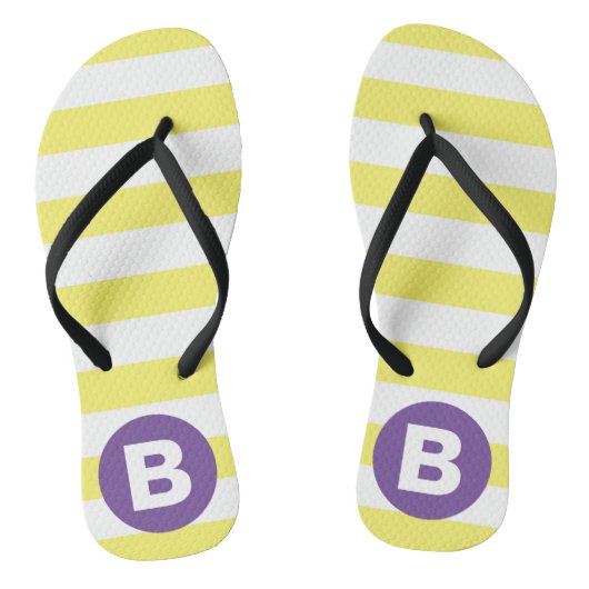 Sonnengelb gestreift mit lila Monogramm Badesandalen (Fußbett)